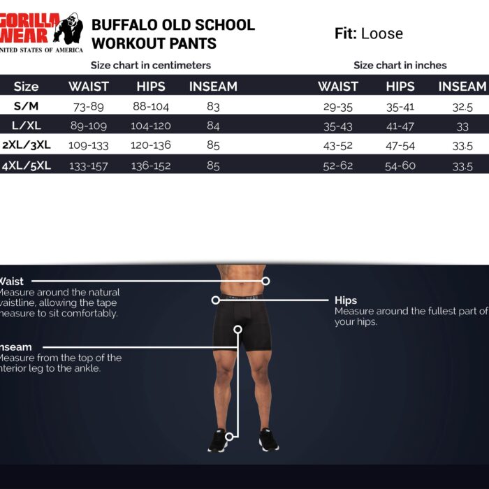 size-chart-buffalo-old-school-workout-pants