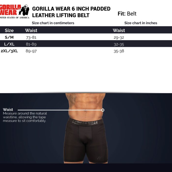 size-chart-gorilla-wear-6-inch-padded-leather-lifting-belt